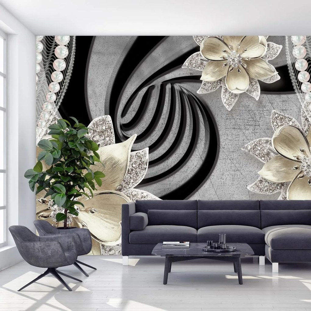 Fototapet - 3D flori aurii (147x102 cm)