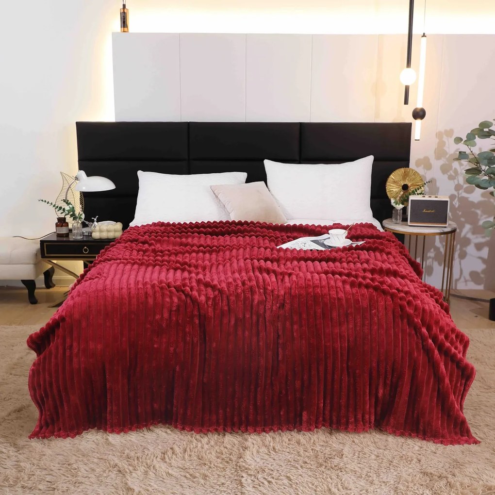 Patura Cocolino pufoasa cu dungi 200 x 230 cm, Bordo