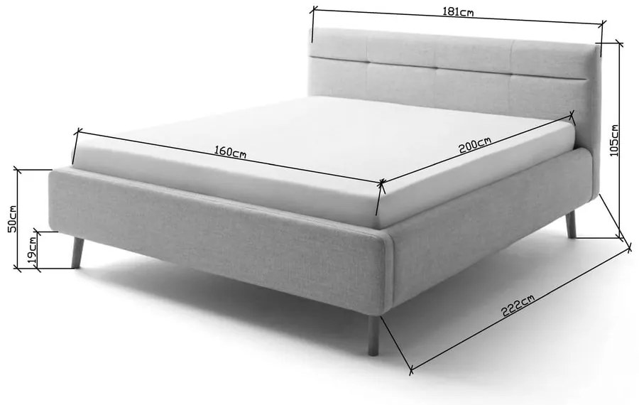 Pat matrimonial 160x200 cm bej tapițat cu spațiu de depozitare cu somieră Lotte – Meise Möbel