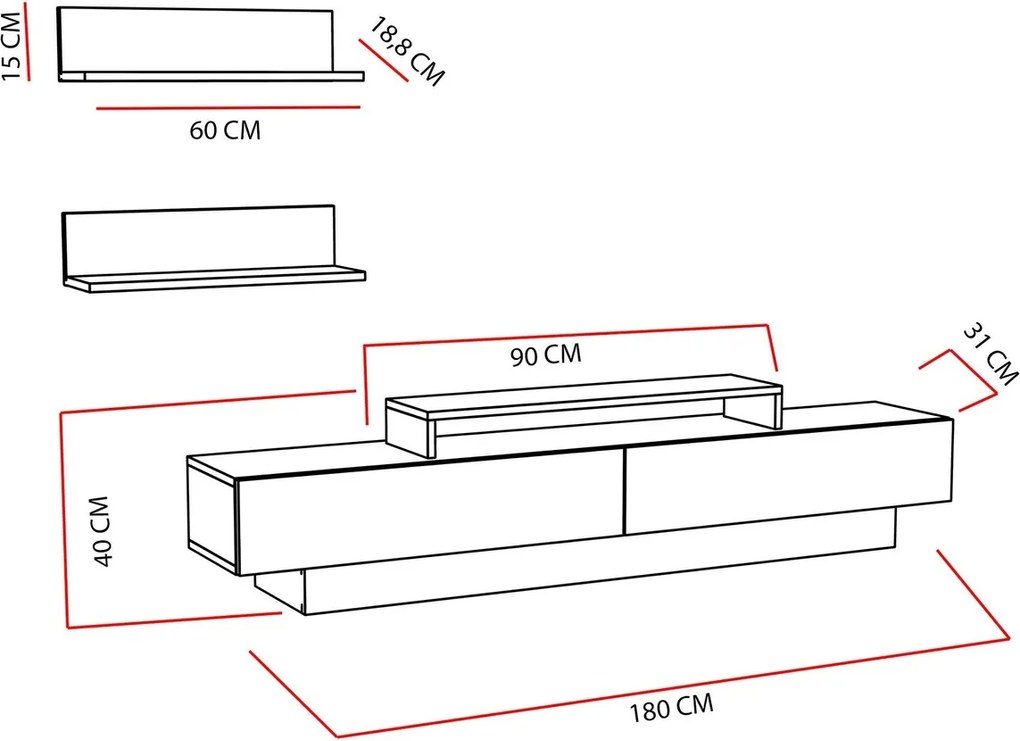 Comoda TV cu 2 rafturi, Zena Home, Lucca, pal melaminat, alb