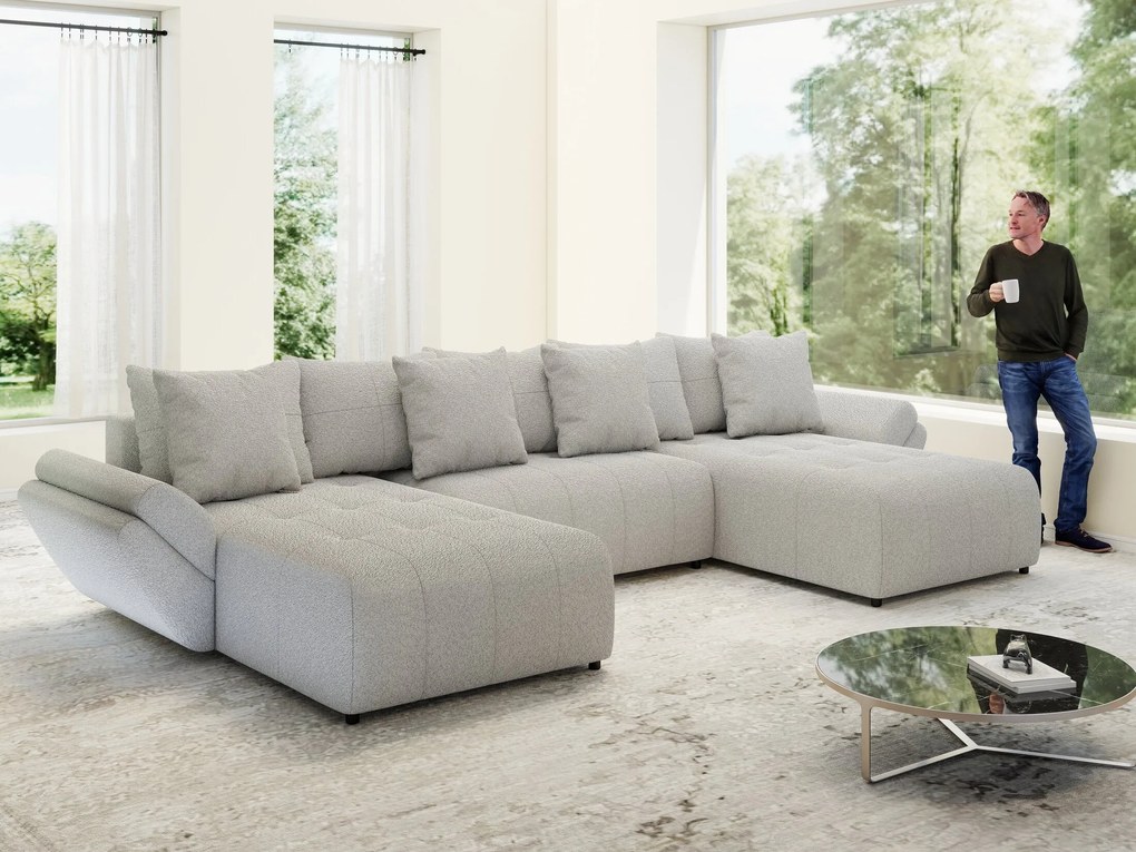 Colțar extensibil dumonde cu ladă de depozitare si sezut confortabil din spuma high-density, Berlin U Euphoria Dove 380x180 cm