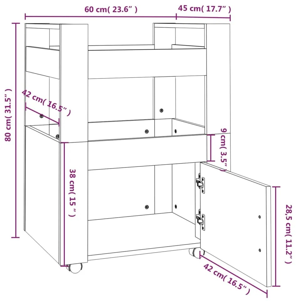 Carucior de bucatarie stejar sonoma 60x45x80 cm lemn prelucrat Stejar sonoma