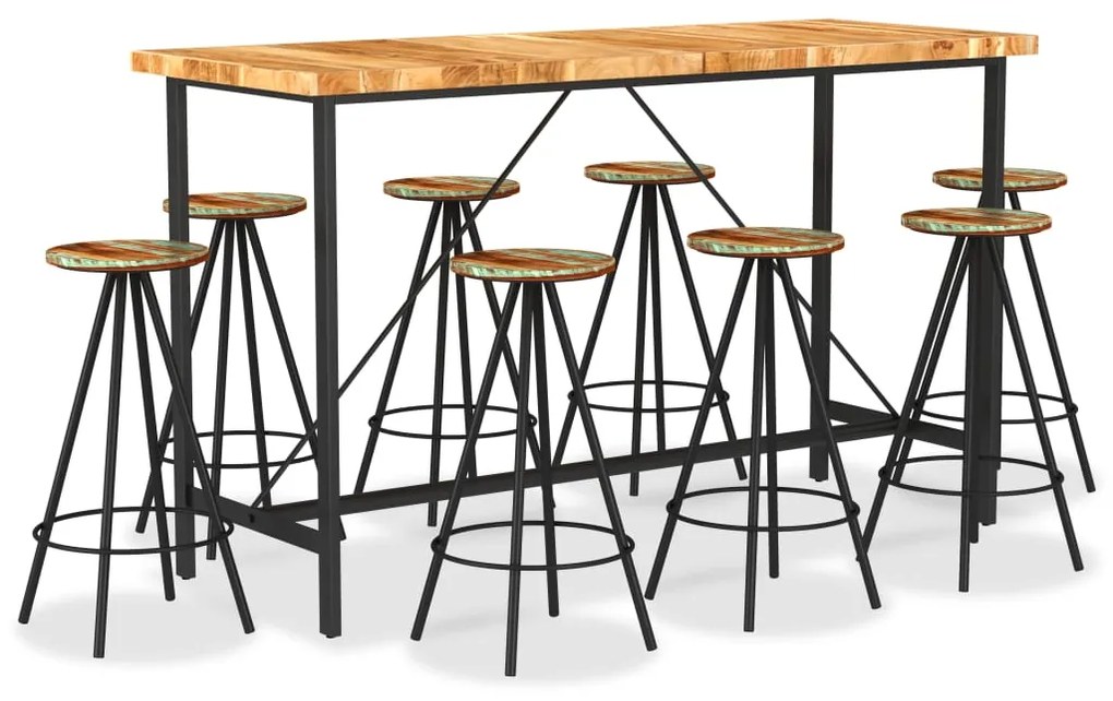 vidaXL Set de bar, 9 piese, lemn masiv de acacia și lemn reciclat