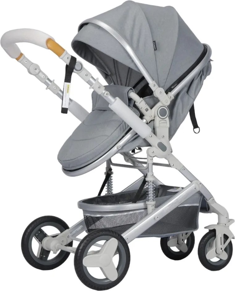 Carucior nou nascuti 3 in 1 NOVOKIDS™ 5300, Cu geanta bebe, Cadru Aluminiu, Amortizoare, Roti din cauciuc plin AVE, Landou, Scoica auto, Spatar