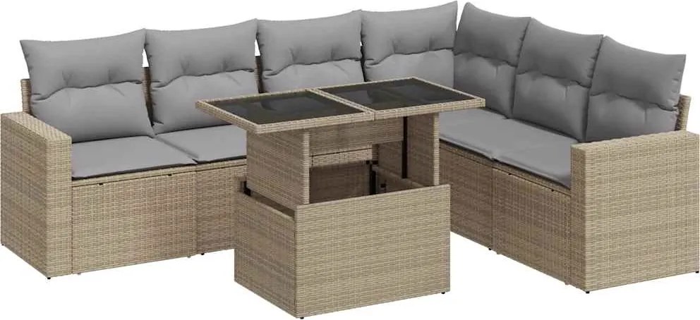 vidaXL Set canapele de grădină, 7 piese, cu perne, bej, poliratan