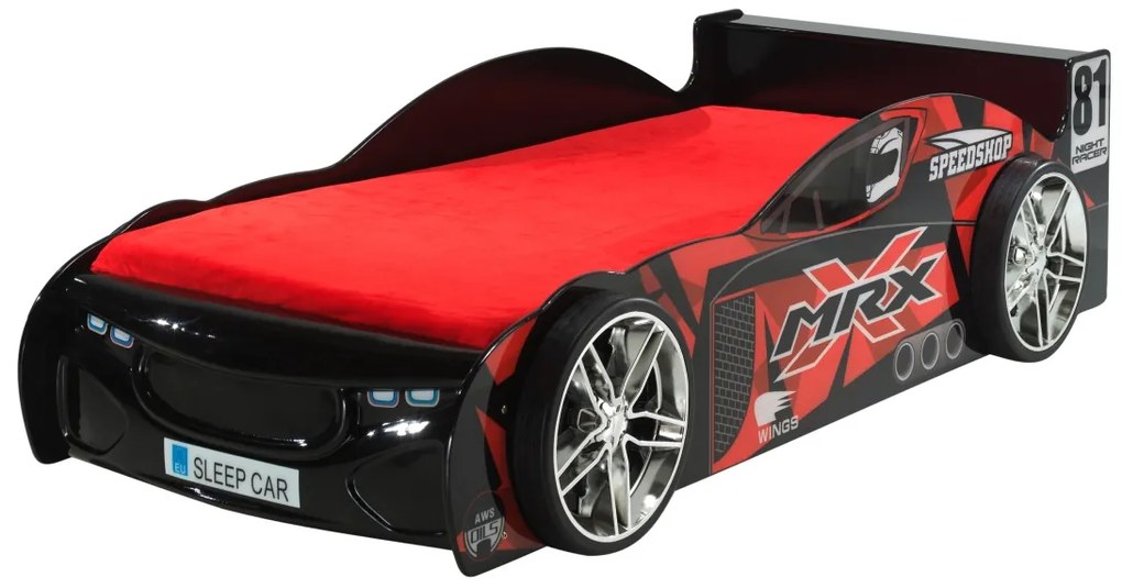 Set Pat Mașină de Curse MRX și Saltea BASIC COOL pentru Copii, 2 Piese, Negru cu Roșu (MDF) – Auto – Vipack