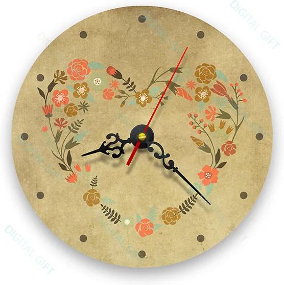 Ceas de perete - Inima din flori retro 21 cm, lemn