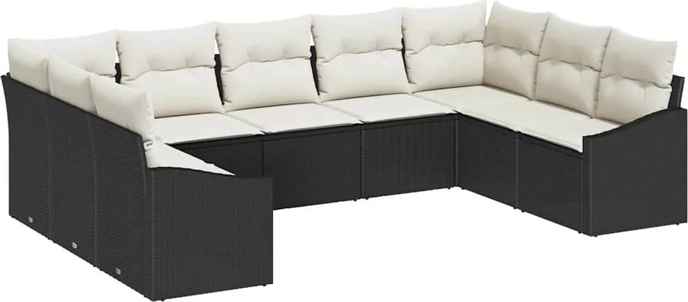 vidaXL Set de canapea cu pernă 9 pcs Negru poliratan