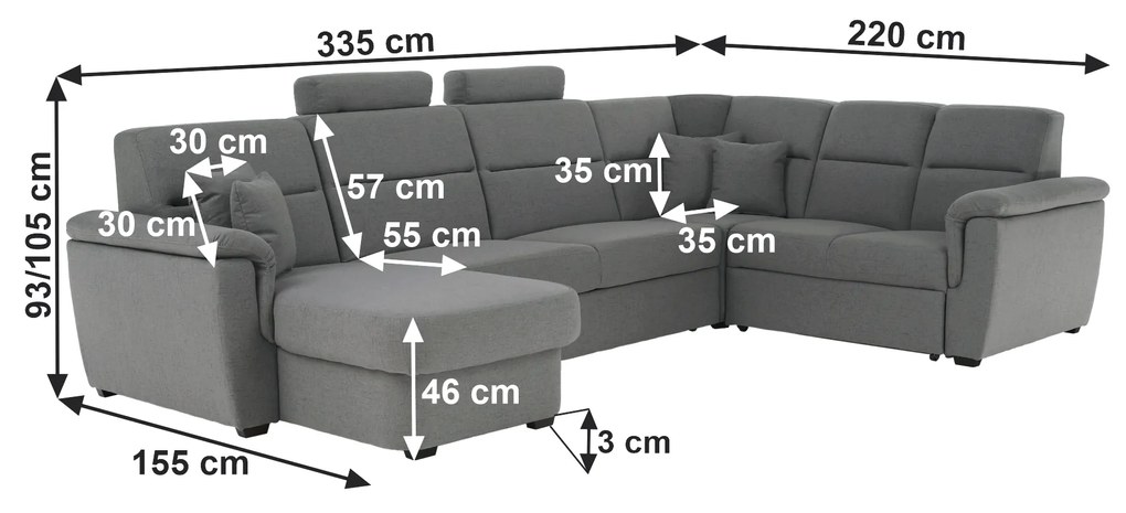 colţar în formă de U, material gri, stânga, BORN U