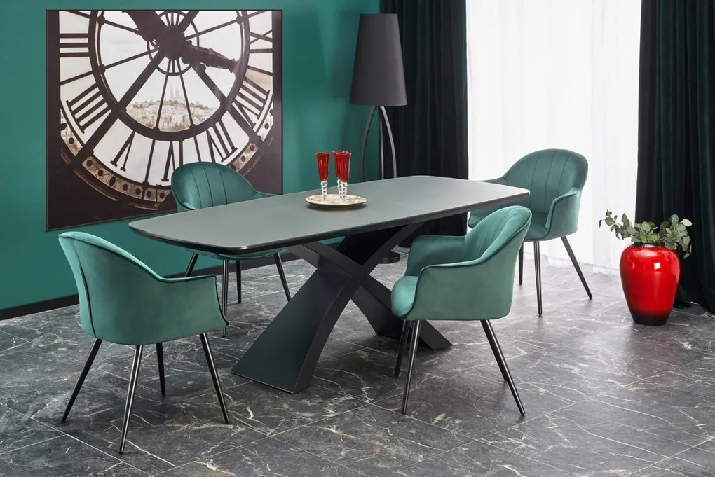 Set masa extensibila Silvestro L180-220 cm + 4 scaune K468 velvet verde