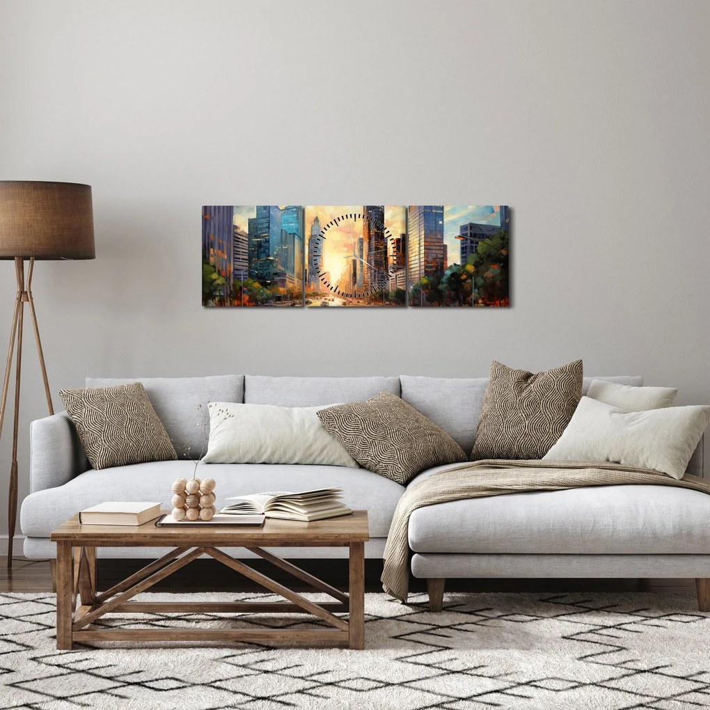 Tablou - Pictura orașului (cu ceas) (90x30 cm)