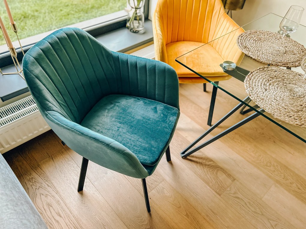 Scaun de sufragerie din catifea turcoaz TRENTO