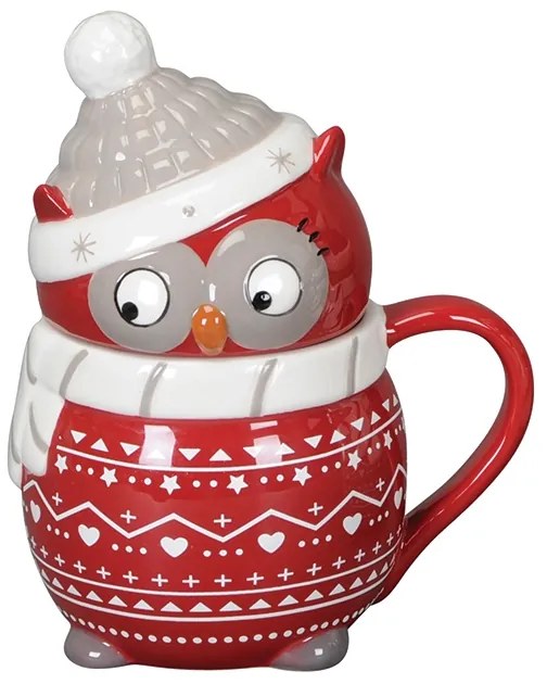 Cana Bufnita din ceramica rosie 17 cm