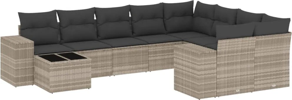 vidaXL Set canapele de grădină cu perne 10 piese gri deschis poliratan