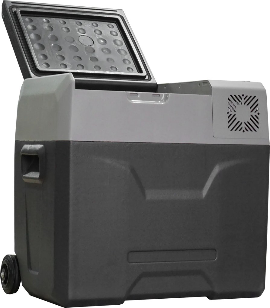 HOMCOM Frigider Auto de 50L cu Panou Touch, Mâner și 2 Roți, 58.6x37.8x54.5 cm, Gri | Aosom Romania