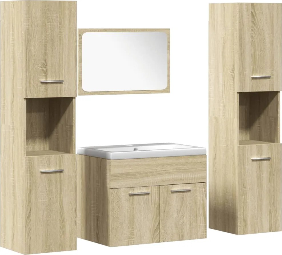 vidaXL Set mobilier de baie, 5 piese, stejar sonoma, lemn prelucrat