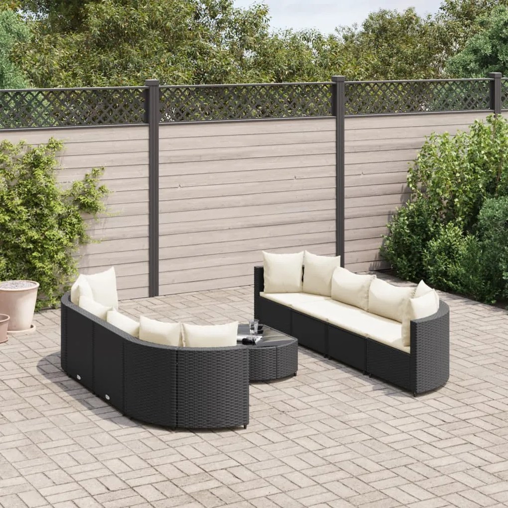 3308424 vidaXL Set mobilier de grădină cu perne, 9 piese, negru, poliratan