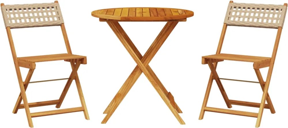 vidaXL Set mobilier bistro, 3 piese, poliratan bej/lemn masiv
