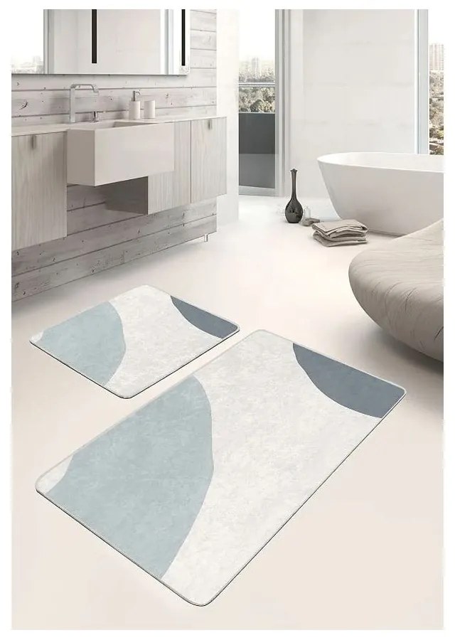 Covorașe de baie gri/crem 2 buc. din catifea 60x100 cm Abstract Shapes – Mila Home