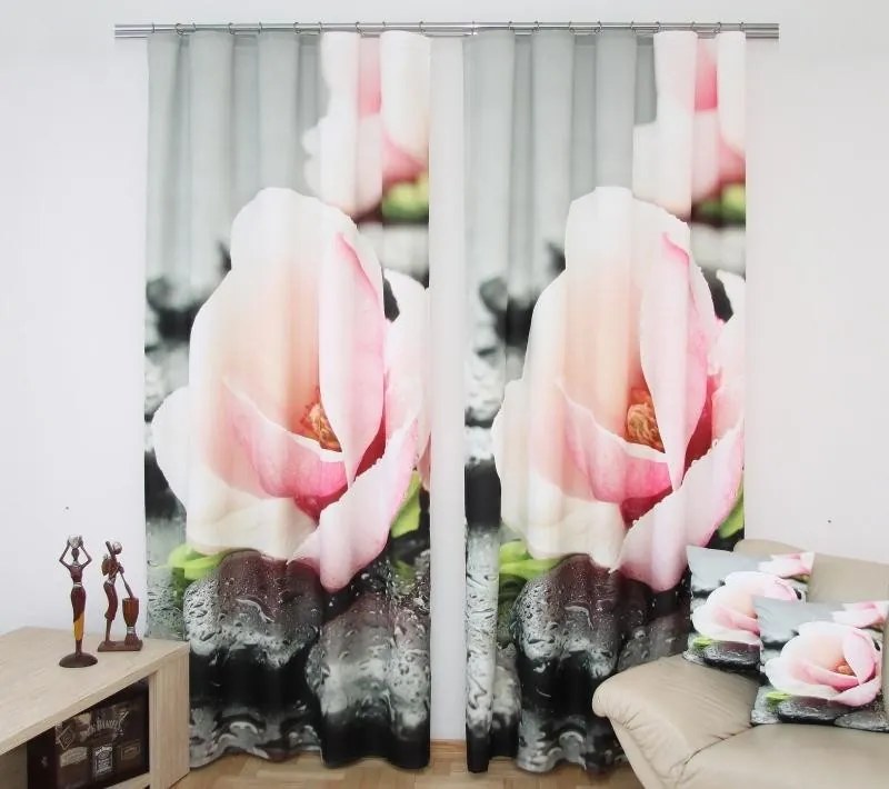 Draperie - Flori roz Roz Lăţime: 160 cm | Lungime: 250 cm (într-un set de 1 bucată)