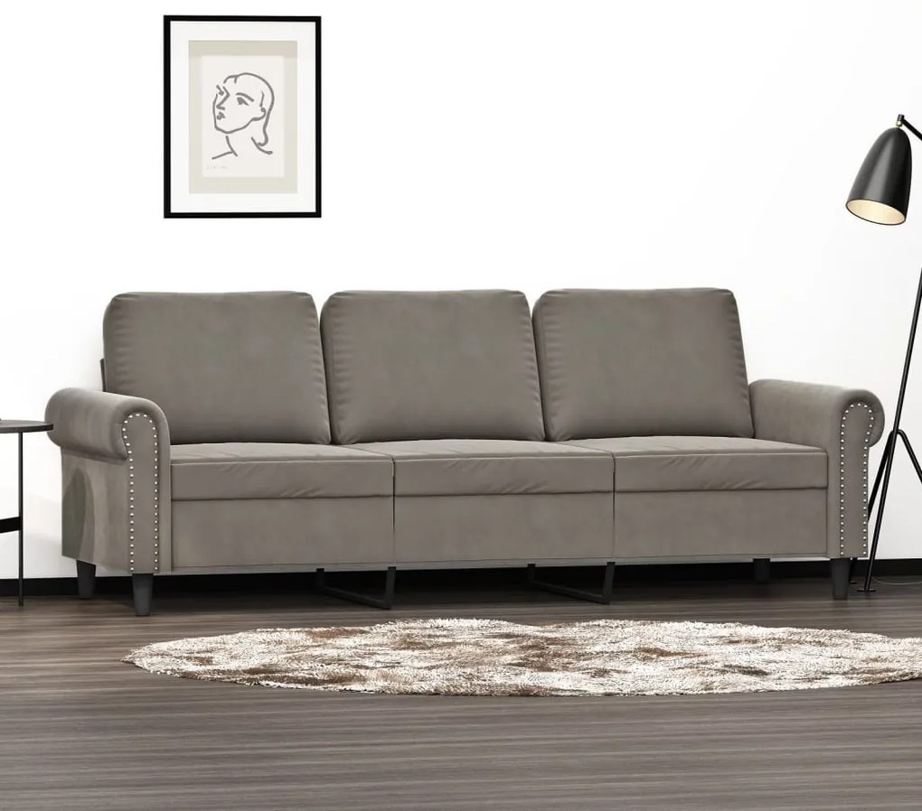 349167 vidaXL Canapea cu 3 locuri, gri deschis, material 180CM catifea