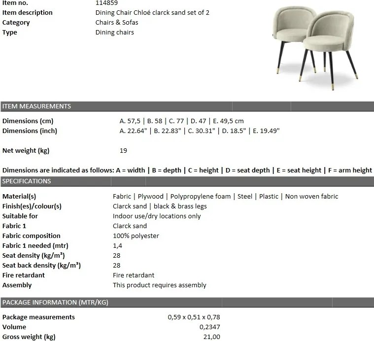 Set de 2 scaune design LUX Chloe, clarck sand 114859 HZ