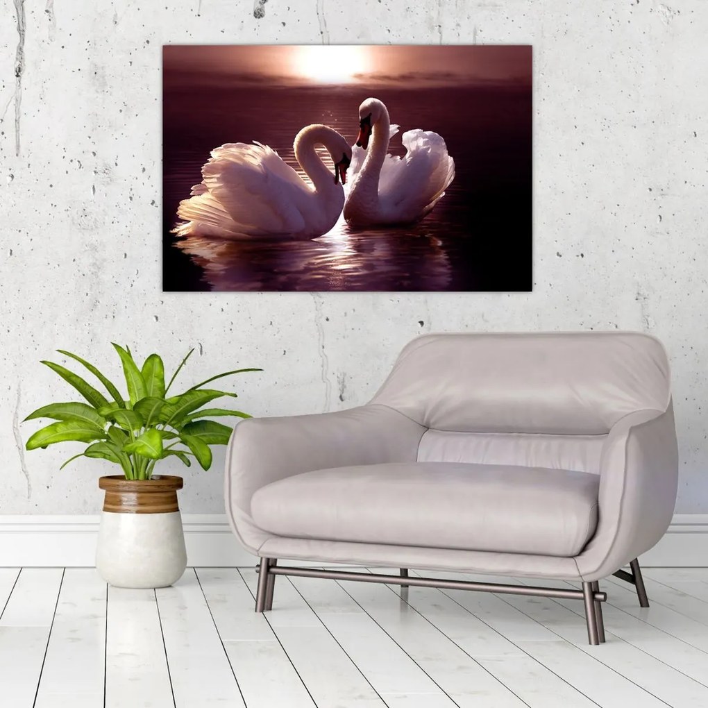 Tablou - Lebede pe lac (90x60 cm)