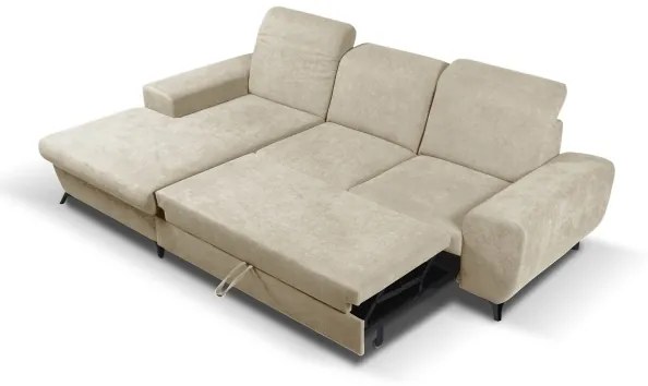 Colțar extensibil ALTA, tapițat, cu spațiu de depozitare, șezlong pe partea stângă, bej