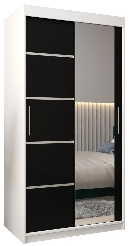 Dulap de haine 100 cm cu oglindă Verika 2 100 (alb + negru). 1063758