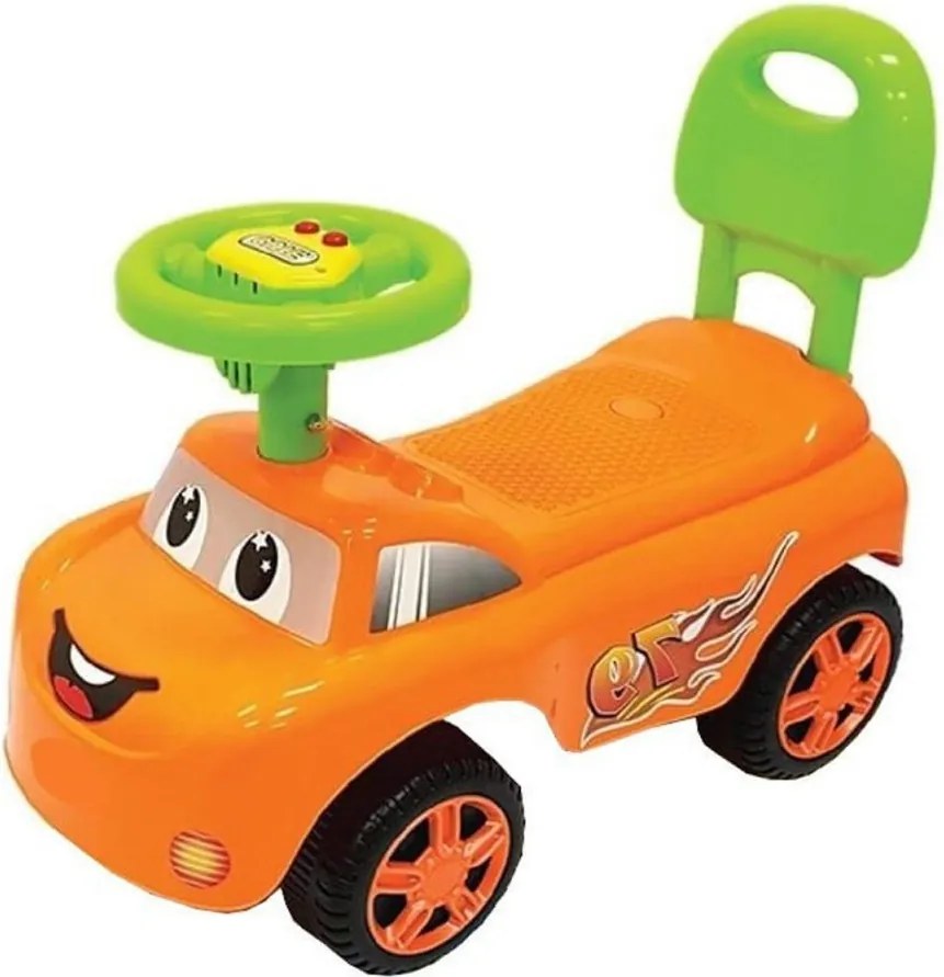 Masinuta cu Functie de Trotineta Fara Pedale Pentru Copii NOVOKIDS™ DREAM CAR, Maxim 25 Kg, Cu Sunete, Spatar de Protectie si Volan, PORTOCALIU