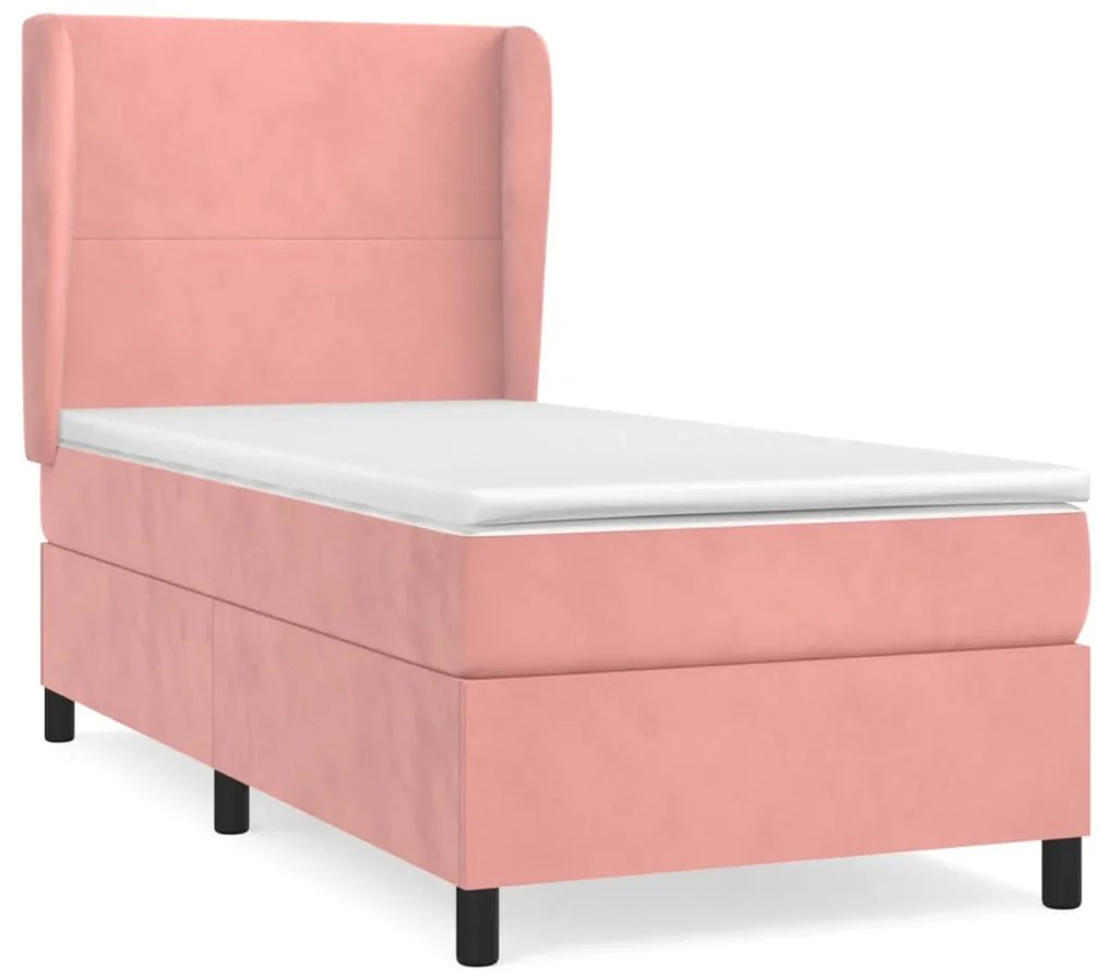 3129068 vidaXL Pat box spring cu saltea, roz, 90x190 cm, catifea