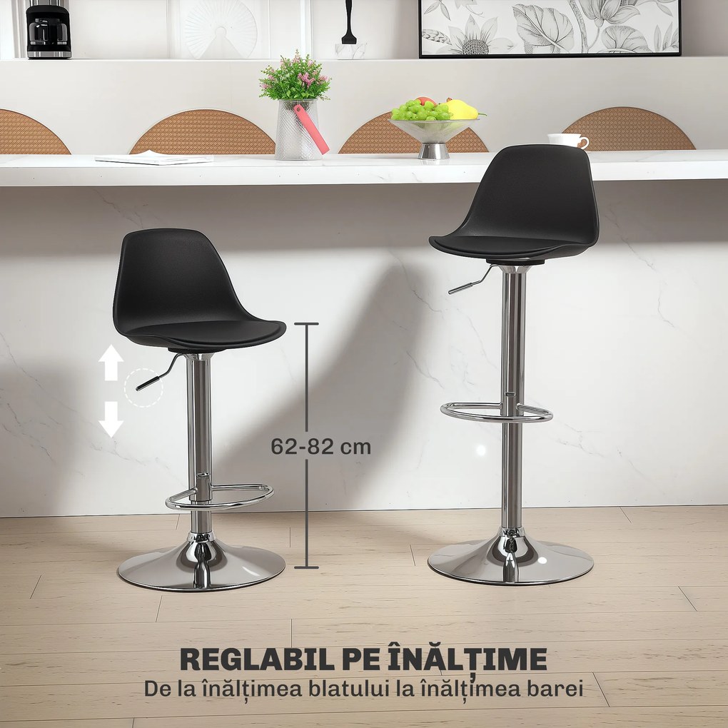 Homcom Set 2 Scaune Bar – Reglabile, Cu Spatar si Pivotante | Aosom Romania