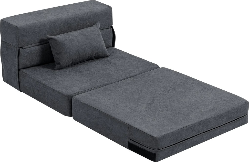 HOMCOM Canapea de podea, canapea tapitată, transformabilă în saltea, spumă, perne, Gri închis | Aosom Romania