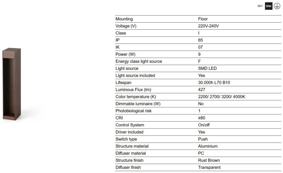 Stalp LED iluminat exterior IP65 CERLER H-35cm maro rustic