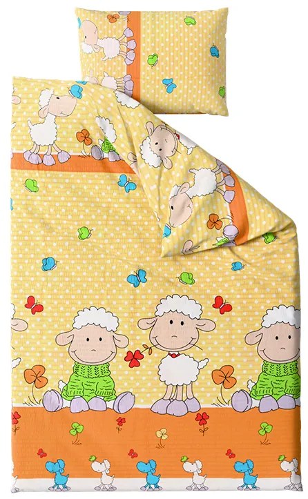 Lenjerie de pat creponata pentru patut OVECELE galben Dimensiune lenjerie de pat: 45 x 65 cm | 90 x 135 cm
