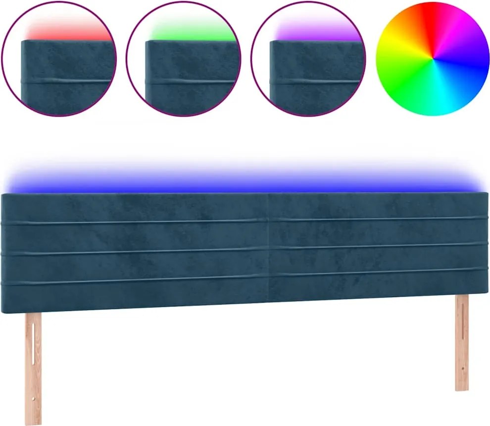 vidaXL Tăblie de pat cu LED, albastru închis, 160x5x78/88 cm, catifea