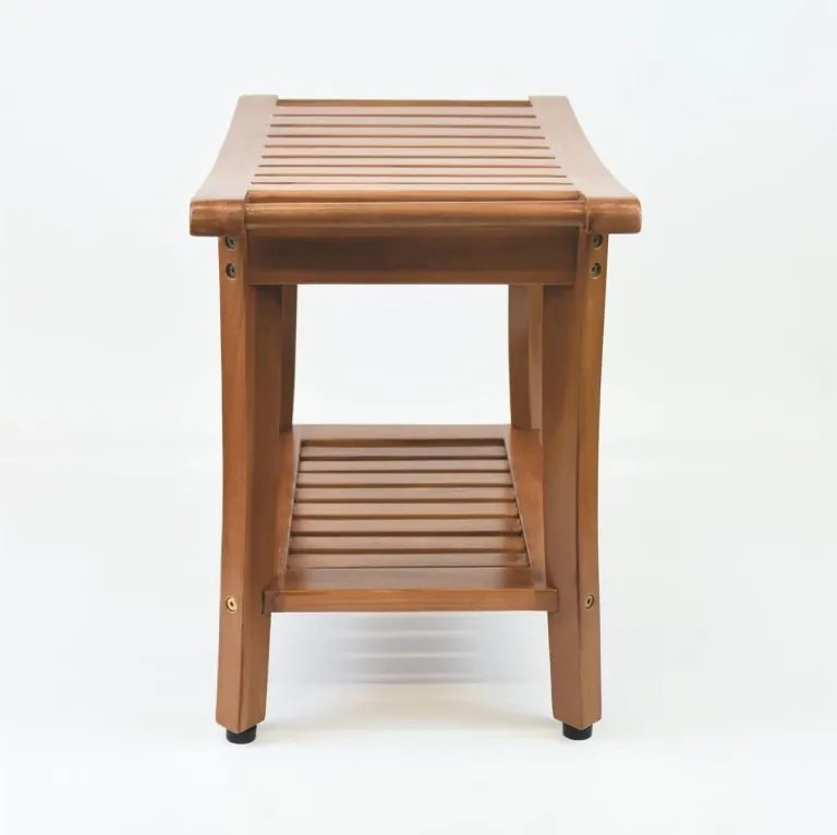 Scăunel DIVERO cu suport, tec masiv, 47,2 x 33,5 x 56 cm