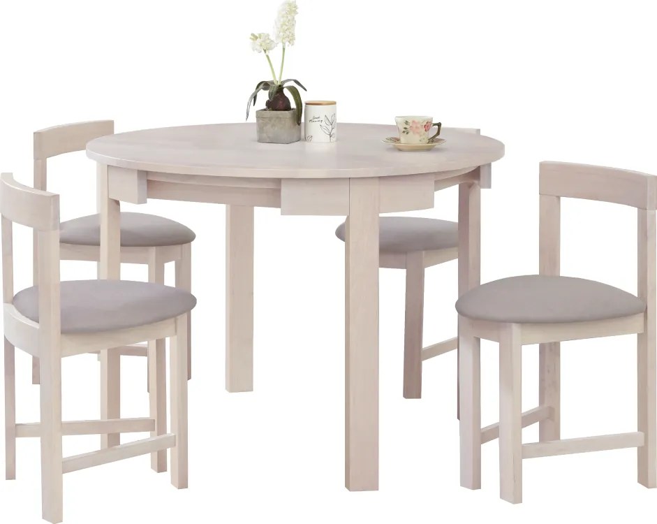 Set de sufragerie 1+4, lemn masiv, alb model lemn /gri-bej, DOMIO