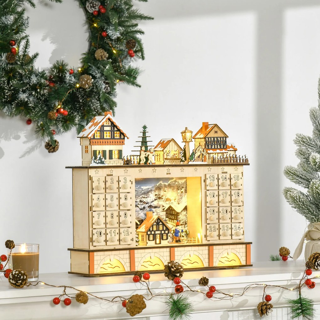 Calendar de Advent, calendar de Craciun, decoratiunde de Craciun HOMCOM | Aosom Romania