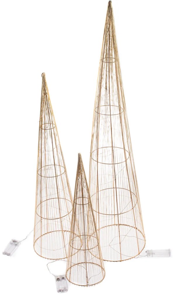 Set de conuri luminoase de Crăciun Golden Glow, 3 buc.