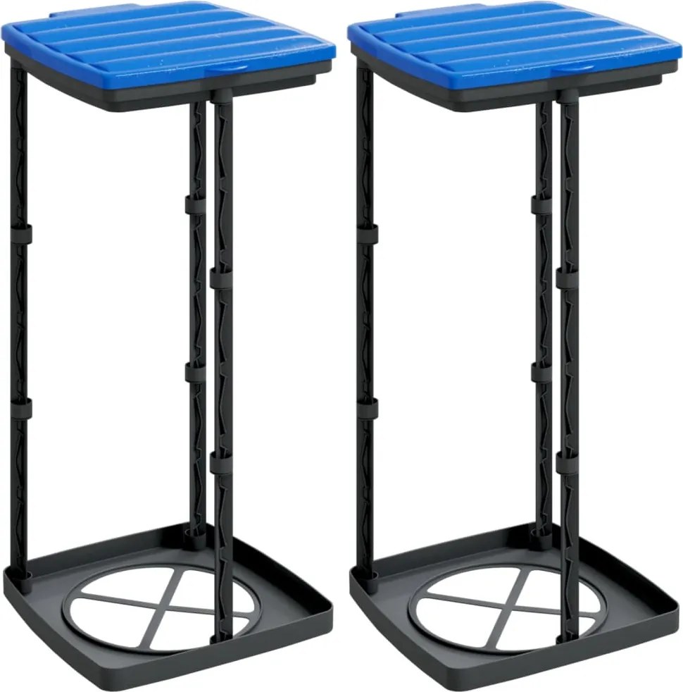 vidaXL Suporturi saci de gunoi, 2 buc., negru și albastru, 60 L, PP