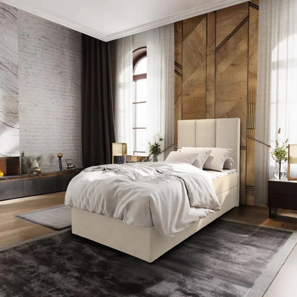 Pat tapitat boxspring MERALIS 100x200 cm bej Saltele: Saltea cu arcuri Bonell