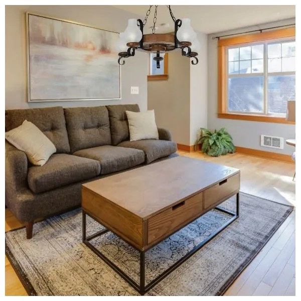 Brilagi - Candelabru suspendat pe lanț ROATA, 5 x E14 (max. 40 W), 230 V, Ø 50 cm, fag/nuc