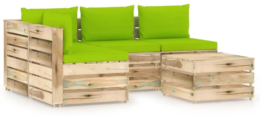 Set mobilier de gradina cu perne, 5 piese, lemn verde tratat bright green and brown, 5