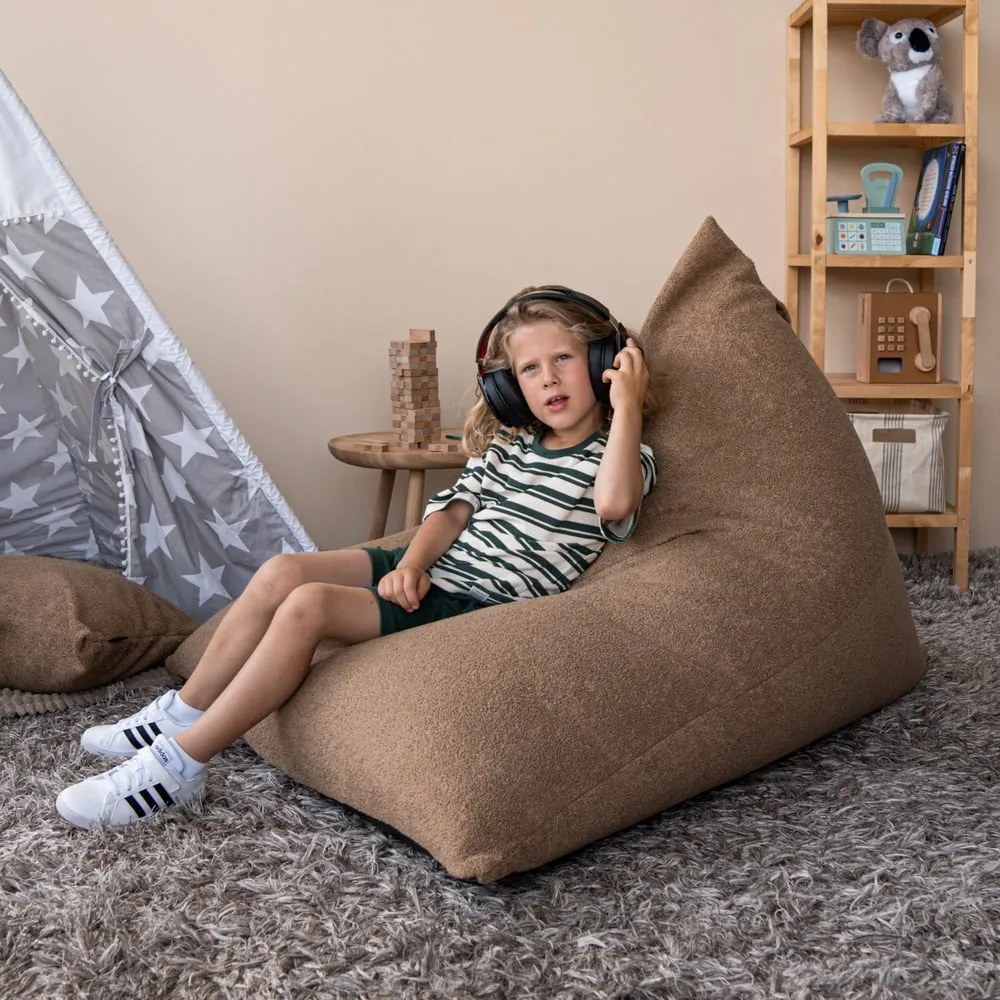 Fotoliu bean bag crem cu tapițerie din țesătură bouclé Razz – SLOWDOWN