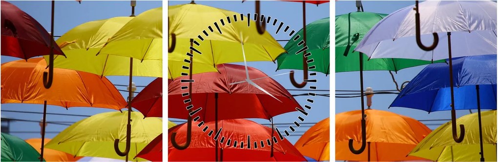 Tablou - Umbrele colorate (cu ceas) (90x30 cm)