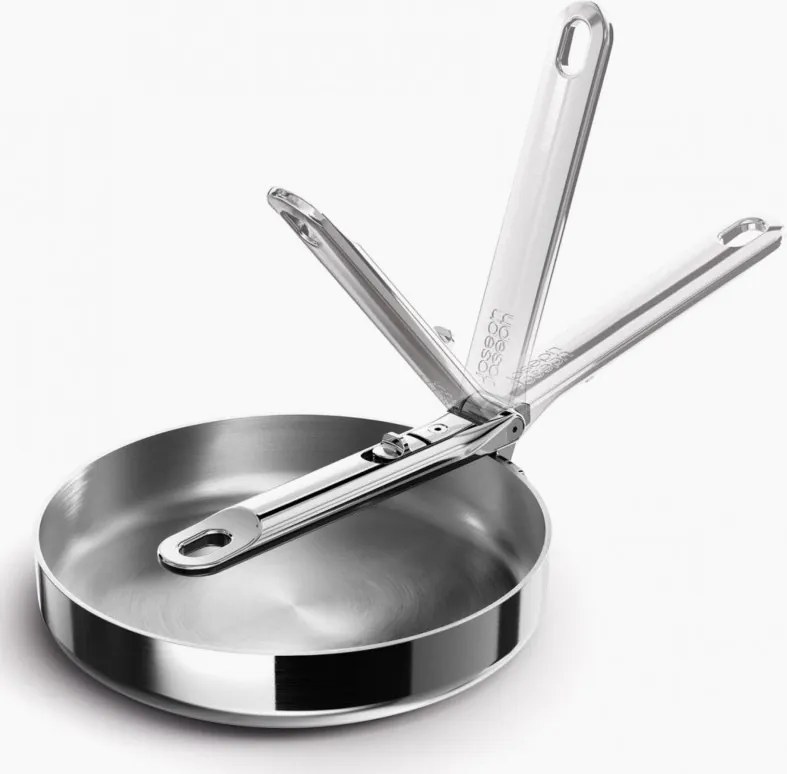 Tigaie adâncă Joseph Joseph Space 1000025, 24 cm, mâner rabatabil, oțel inoxidabil, cuptor până la 232 °C, inducție, inox