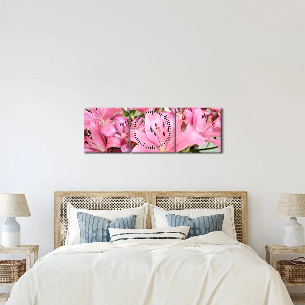 Tablou - Liliac roz (cu ceas) (90x30 cm)