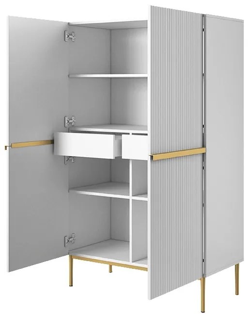 Comodă înaltă Nicole 100 cm - alb mat / picioare aurii