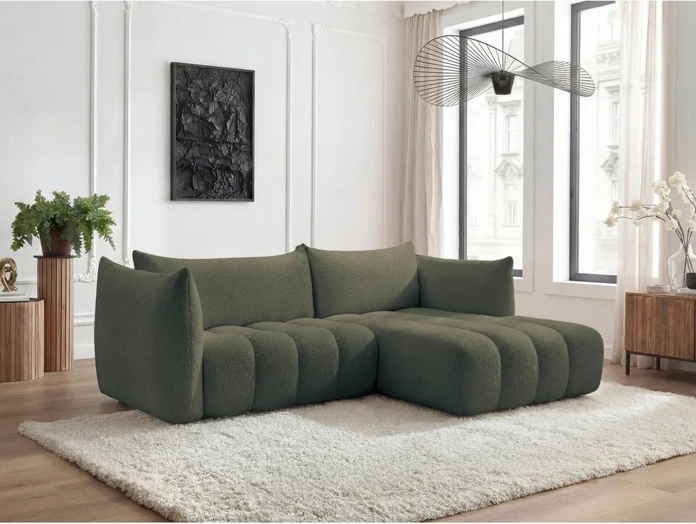 Colțar verde cu tapițerie din țesătură bouclé (cu colț pe partea dreaptă/cu șezlong) Azra – Bobochic Paris